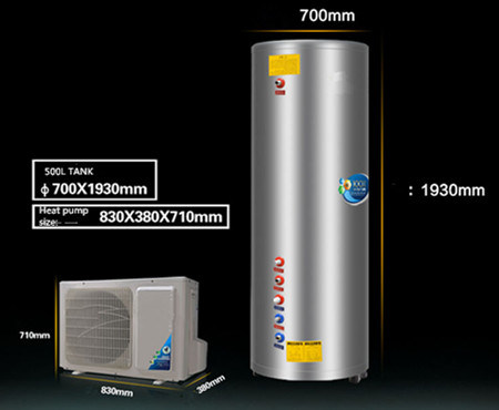6.5kw Heating Capacity Air Source Heat Pump with 300L to 500L Tank